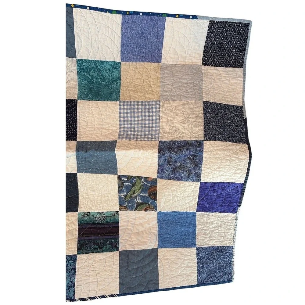 Edmond Quilt Guild Blue Patchwork Polka Dot Reversible Handcrafted Quilt Vintage